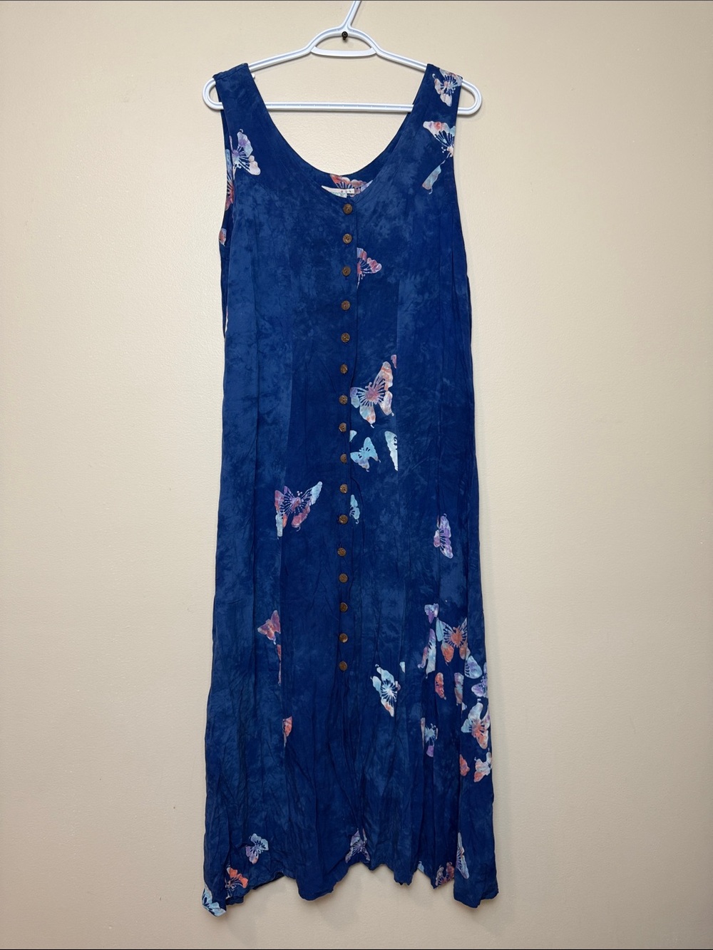 Sleeveless Navy Floral Butterfly Button-Front Maxi Dress size L
